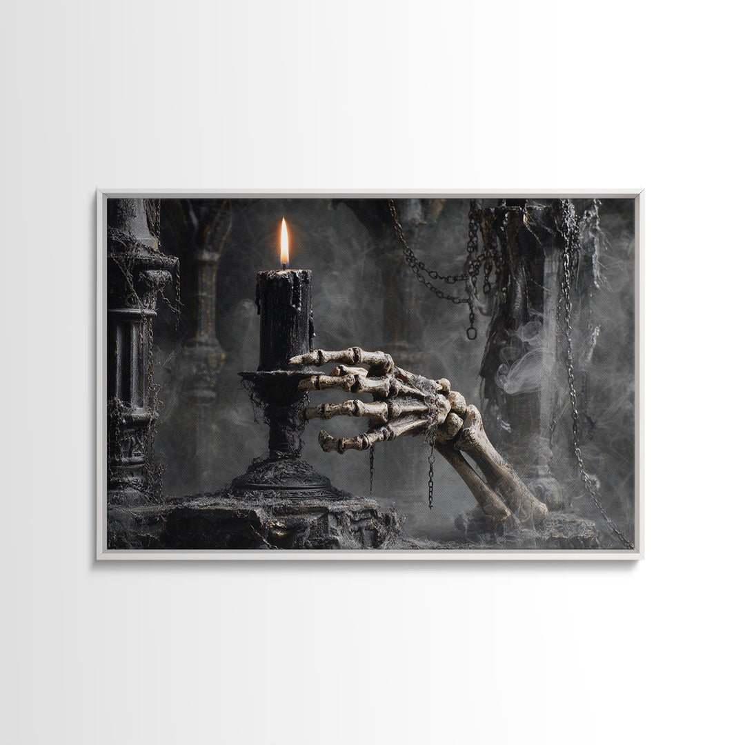 The Skeletal Hand Candleholder, Landscape Wall Art, Dark Halloween Decor, Canvas Print, Halloween Wall Decor, Gothic Home Decor
