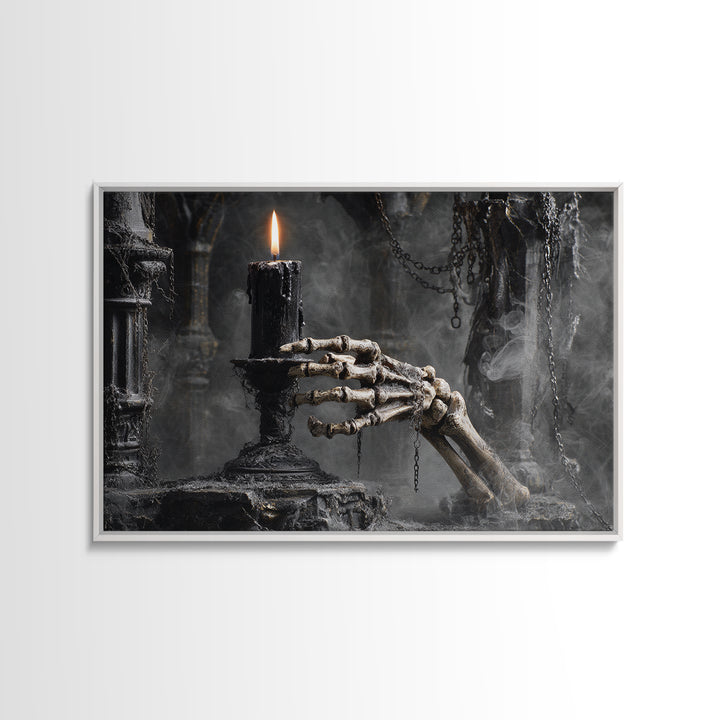 The Skeletal Hand Candleholder, Landscape Wall Art, Dark Halloween Decor, Canvas Print, Halloween Wall Decor, Gothic Home Decor