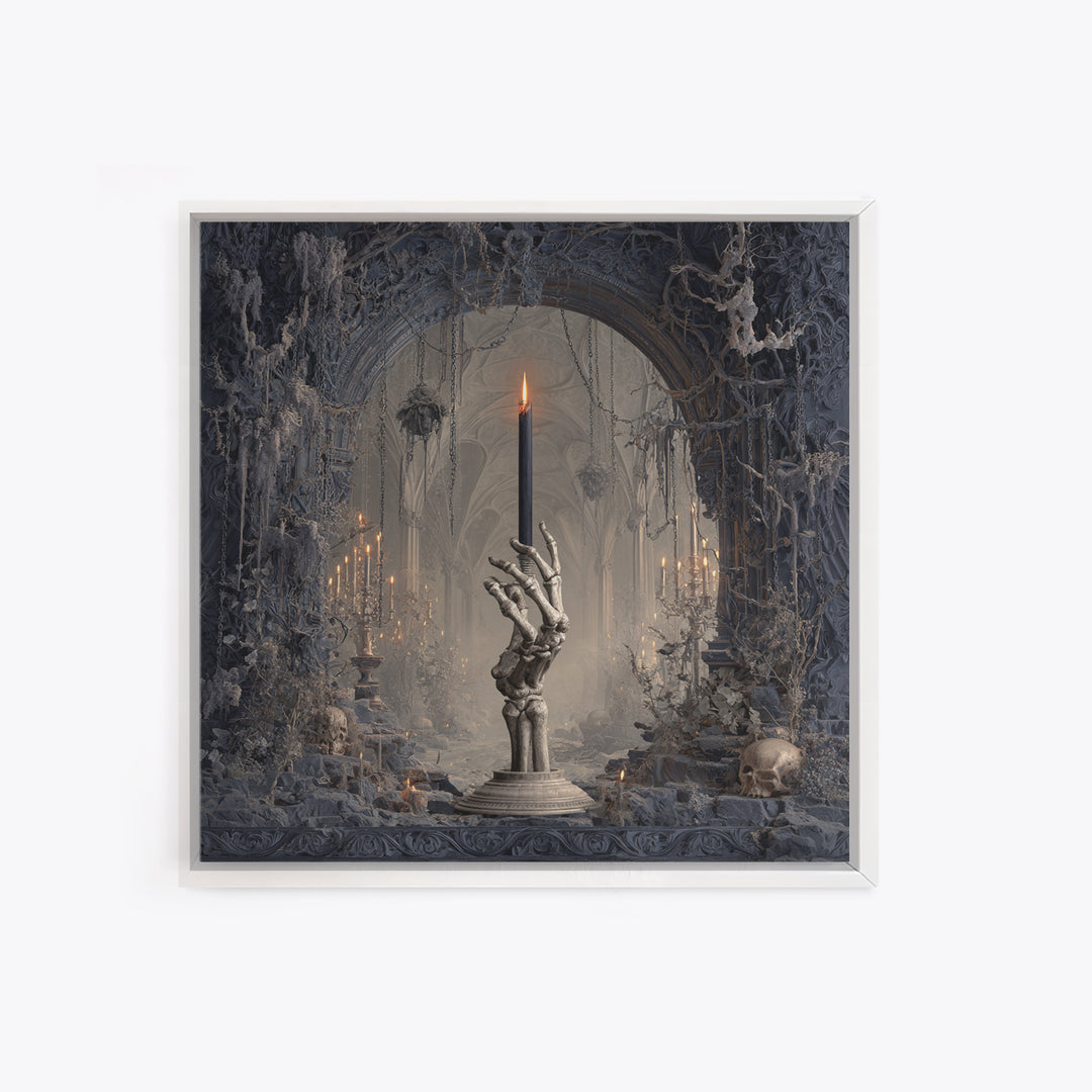 The Skeletal Hand Candleholder, Square Wall Art, Dark Fantasy Wall Art, Canvas Print, Halloween Wall Decor, Gothic Home Decor