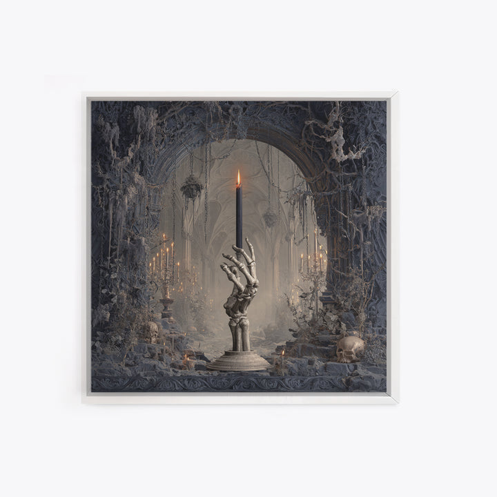 The Skeletal Hand Candleholder, Square Wall Art, Dark Fantasy Wall Art, Canvas Print, Halloween Wall Decor, Gothic Home Decor