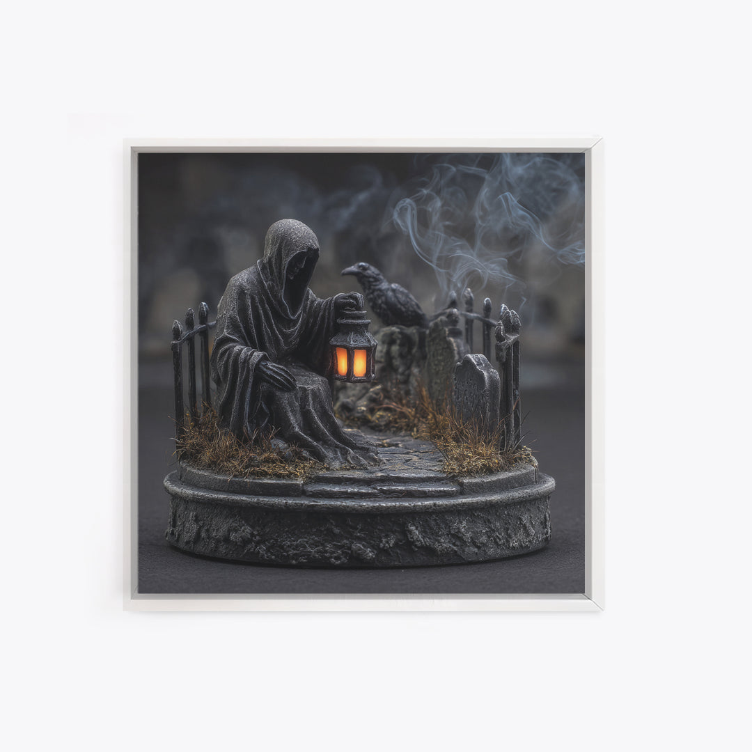 The Black Wax Candle, Square Wall Art, Haunted Gothic Art, Framed Canvas Print, Halloween Wall Decor, Gothic Home Decor, Halloween Wall Art