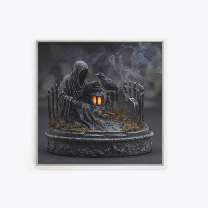 The Black Wax Candle, Square Wall Art, Haunted Gothic Art, Framed Canvas Print, Halloween Wall Decor, Gothic Home Decor, Halloween Wall Art