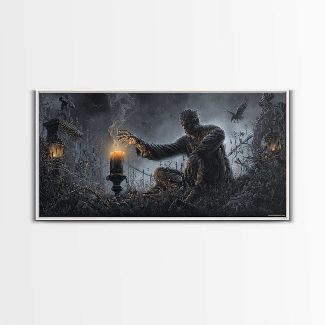 The Black Wax Candle, Wide Panoramic Art, Spooky Home Decor, Canvas Print, Halloween Wall Decor, Gothic Home Decor, Seasonal Home Decor