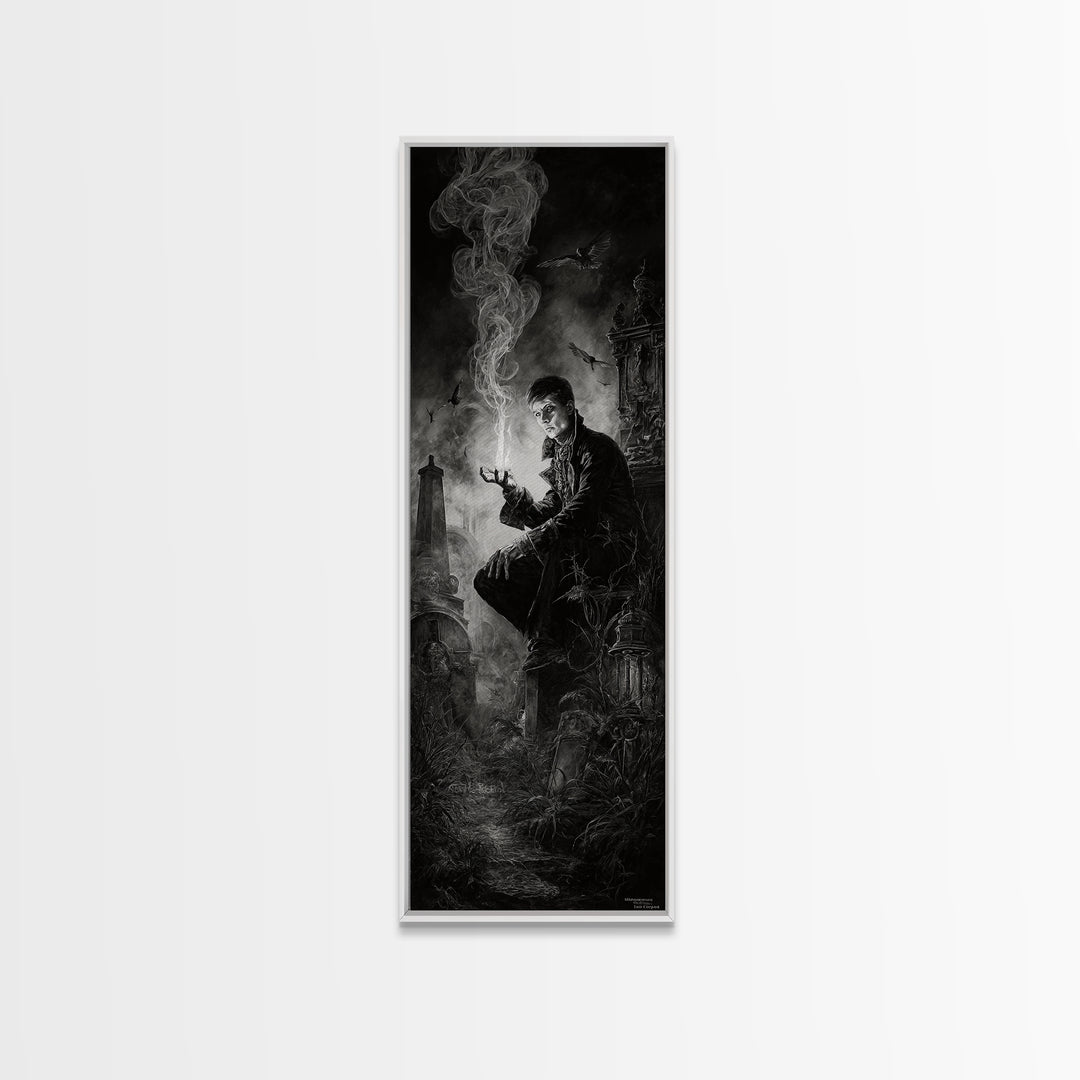 The Black Wax Candle, Tall Narrow Wall Art, Dark Fantasy Wall Art, Canvas Print, Halloween Wall Decor, Gothic Home Decor, Dark Fantasy Art