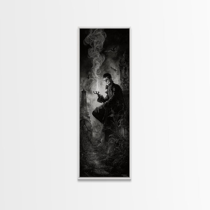 The Black Wax Candle, Tall Narrow Wall Art, Dark Fantasy Wall Art, Canvas Print, Halloween Wall Decor, Gothic Home Decor, Dark Fantasy Art