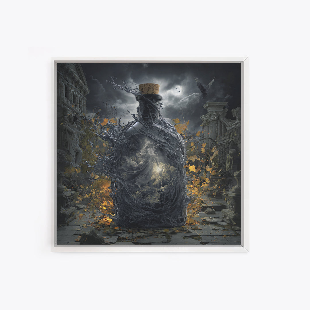 The Bottled Ghost, Square Wall Art, Gothic Horror Wall Art, Framed Canvas Print, Halloween Wall Decor, Gothic Home Decor, Macabre Wall Art