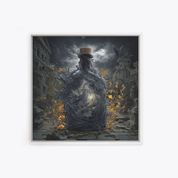 The Bottled Ghost, Square Wall Art, Gothic Horror Wall Art, Framed Canvas Print, Halloween Wall Decor, Gothic Home Decor, Macabre Wall Art