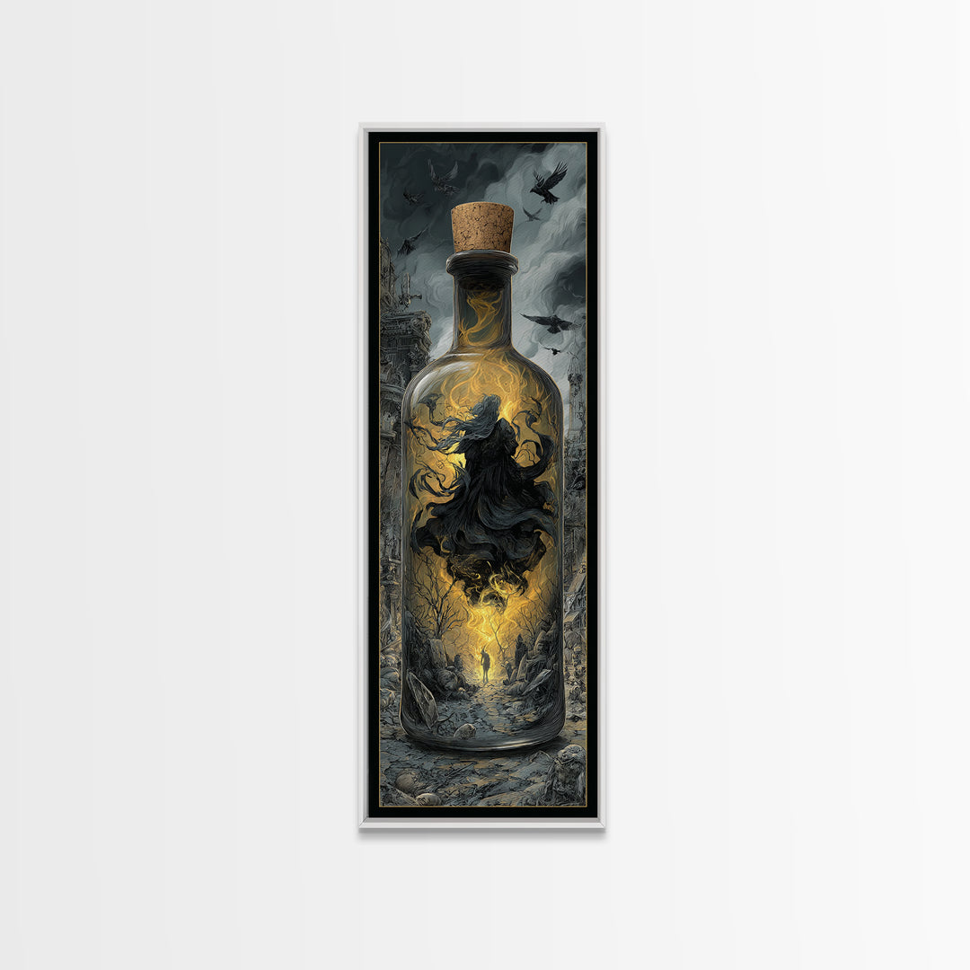 The Bottled Ghost, Tall Narrow Wall Art, Dark Fantasy Wall Art, Canvas Print, Halloween Wall Decor, Gothic Home Decor, Spooky Wall Decor