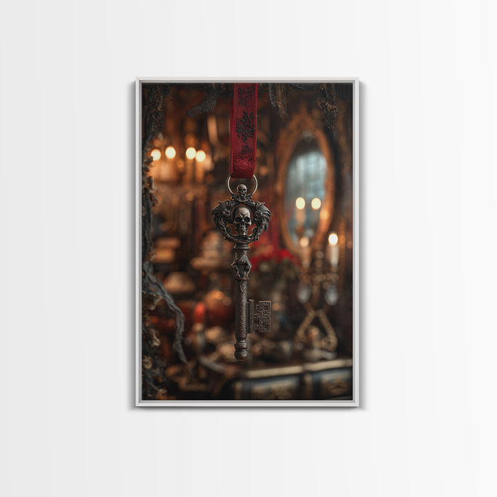The Coffin Key, Vertical Wall Art, Haunted Gothic Art, Framed Canvas Print, Halloween Wall Decor, Gothic Home Decor, Dark Fantasy Art