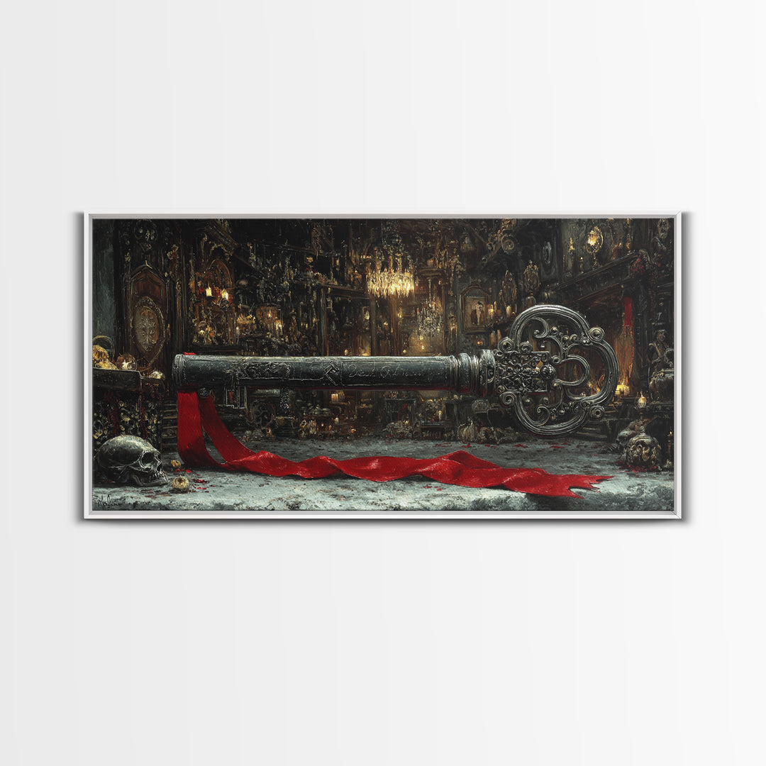 The Coffin Key, Wide Panoramic Art, Dark Halloween Decor, Canvas Print, Halloween Wall Decor, Gothic Home Decor, Statement Wall Art