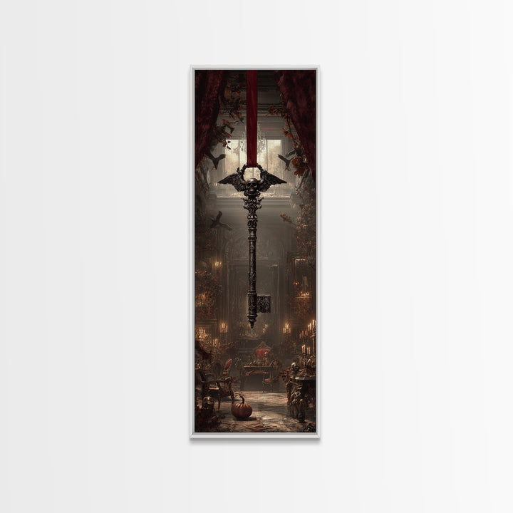 The Coffin Key, Tall Narrow Wall Art, Macabre Wall Art, Framed Canvas Print, Halloween Wall Decor, Gothic Home Decor, Halloween Decor