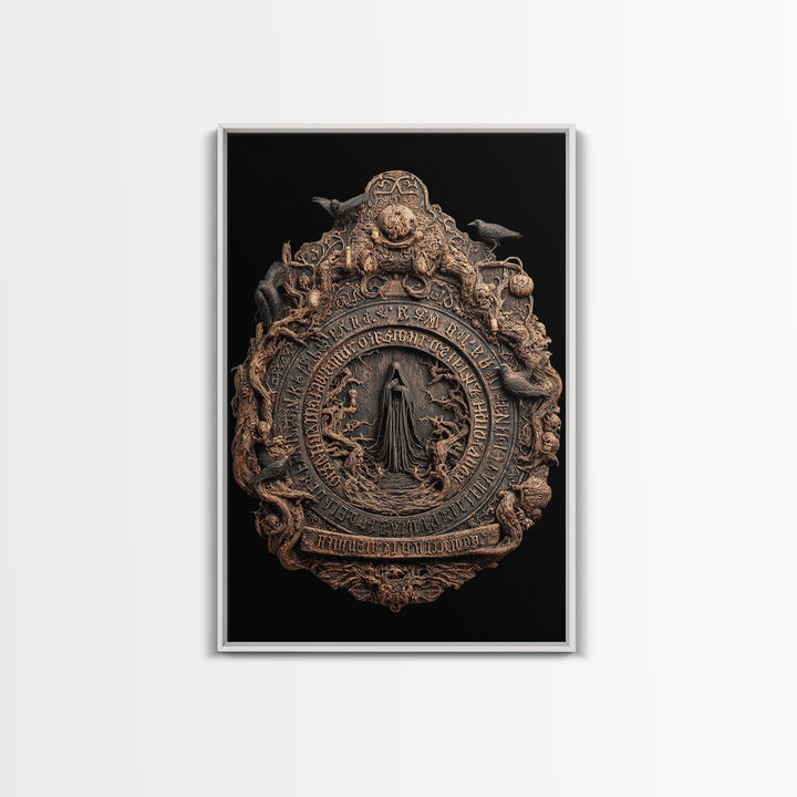 The Antique Spirit Board, Vertical Wall Art, Macabre Wall Art, Framed Canvas Print, Halloween Wall Decor, Gothic Home Decor