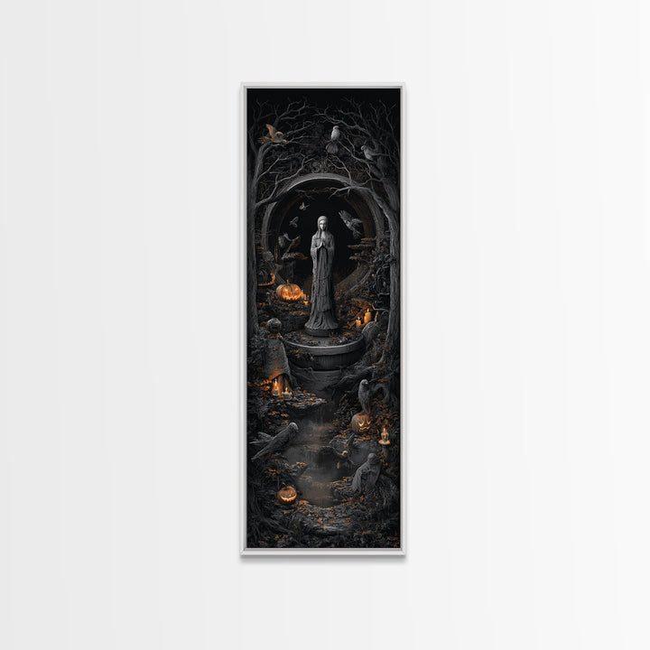The Antique Spirit Board, Tall Narrow Wall Art, Gothic Horror Wall Art, Framed Canvas Print, Halloween Wall Decor, Gothic Home Decor