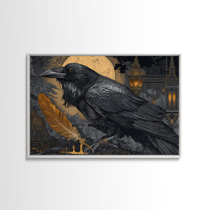 The Raven-Feather Quill, Landscape Wall Art, Macabre Wall Art, Framed Canvas Print, Halloween Wall Decor, Gothic Home Decor