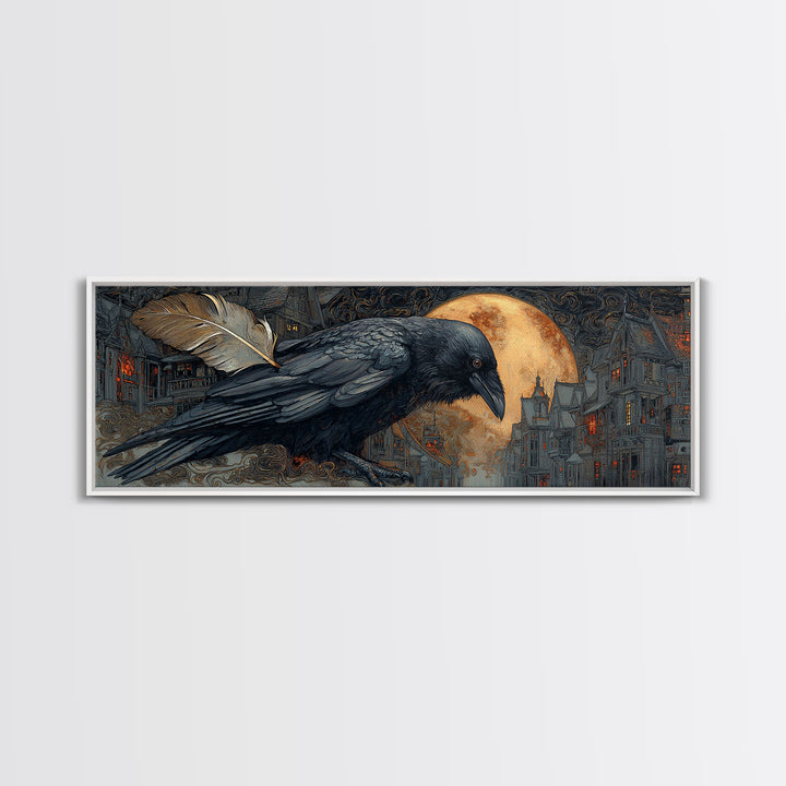 The Raven-Feather Quill, Extra Wide Wall Art, Dark Halloween Decor, Canvas Print, Halloween Wall Decor, Gothic Home Decor