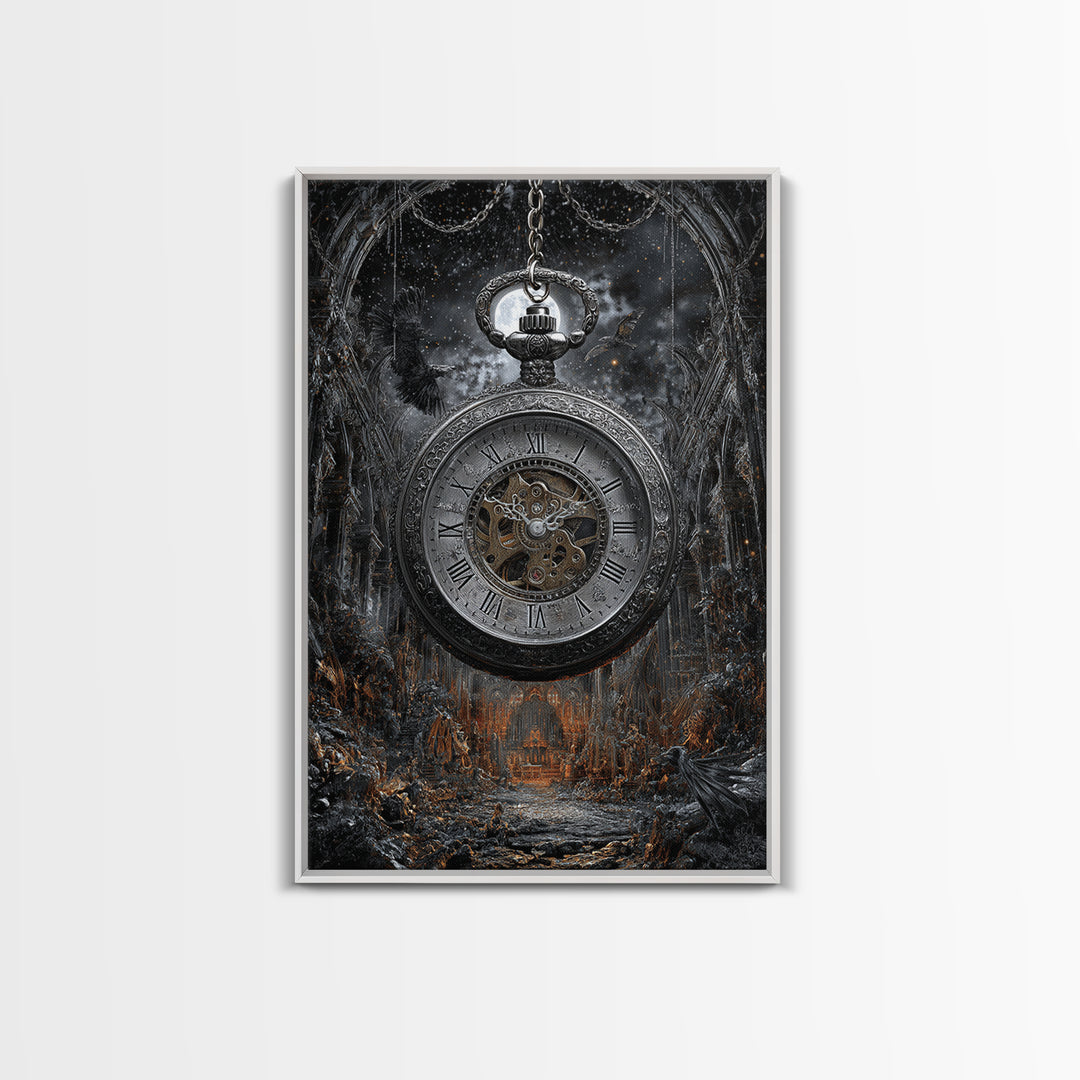 The Cursed Pocket Watch, Vertical Wall Art, Gothic Horror Wall Art, Framed Canvas Print, Halloween Wall Decor, Gothic Home Decor