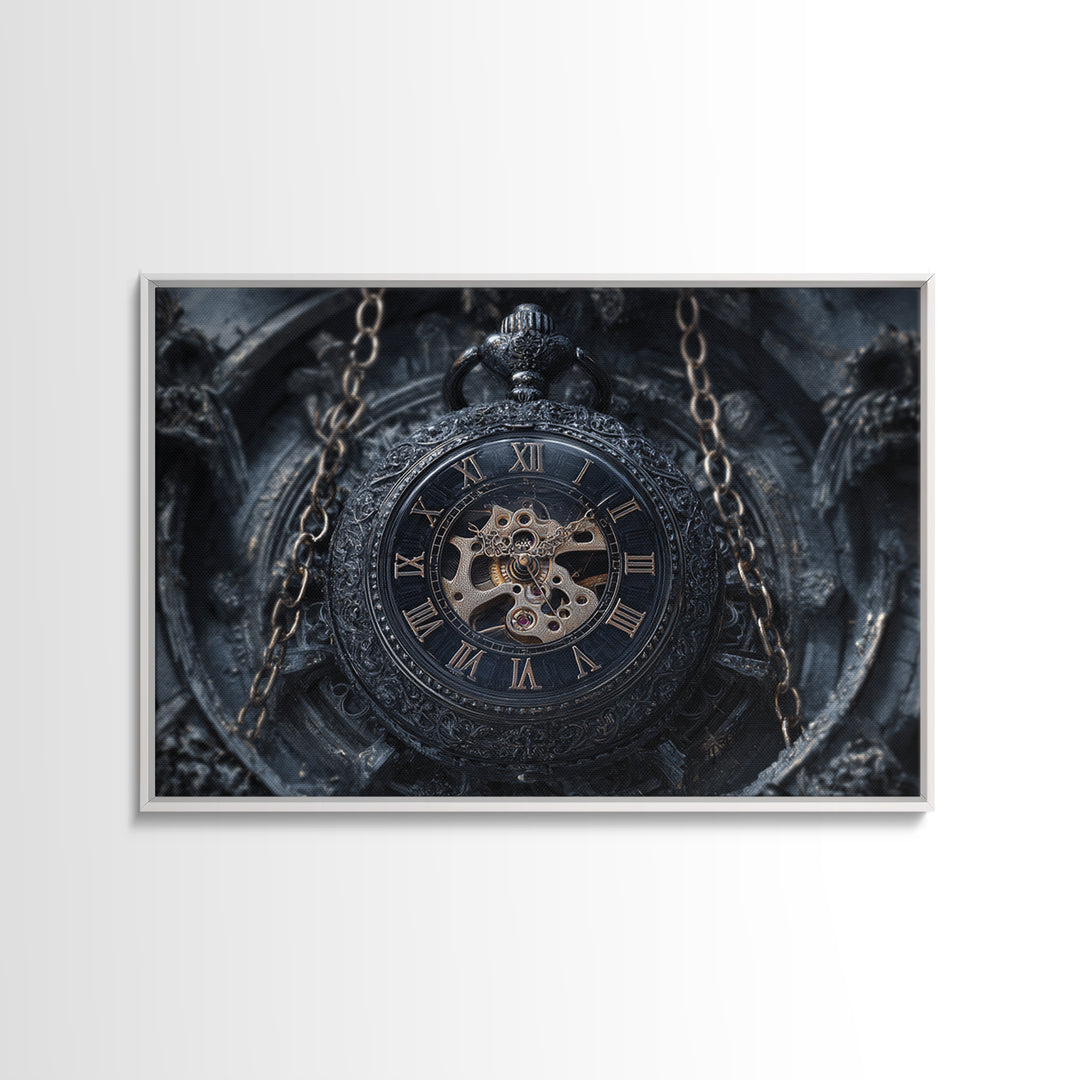 The Cursed Pocket Watch, Landscape Wall Art, Haunted Gothic Art, Framed Canvas Print, Halloween Wall Decor, Gothic Home Decor
