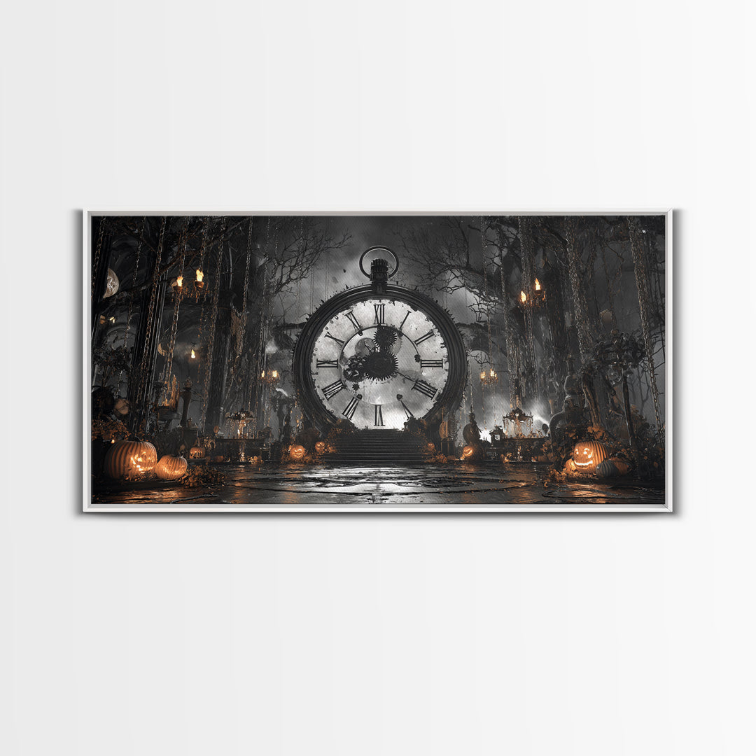 The Cursed Pocket Watch, Wide Panoramic Art, Spooky Home Decor, Canvas Print, Halloween Wall Decor, Gothic Home Decor