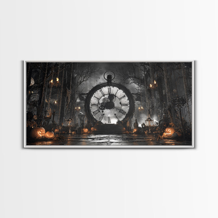 The Cursed Pocket Watch, Wide Panoramic Art, Spooky Home Decor, Canvas Print, Halloween Wall Decor, Gothic Home Decor