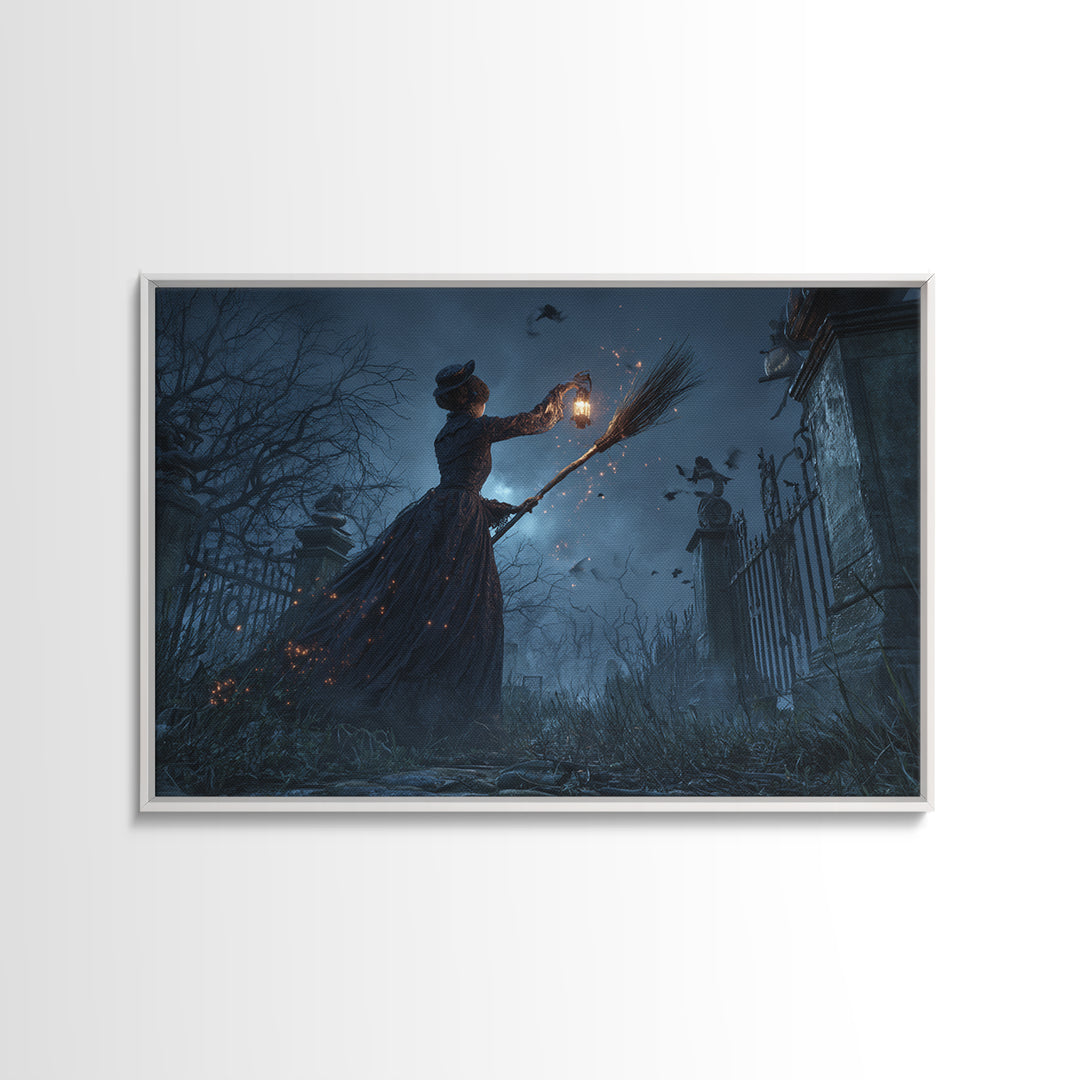 The Witch'S Broom, Landscape Wall Art, Dark Halloween Decor, Canvas Print, Halloween Wall Decor, Gothic Home Decor, Collectible Wall Decor