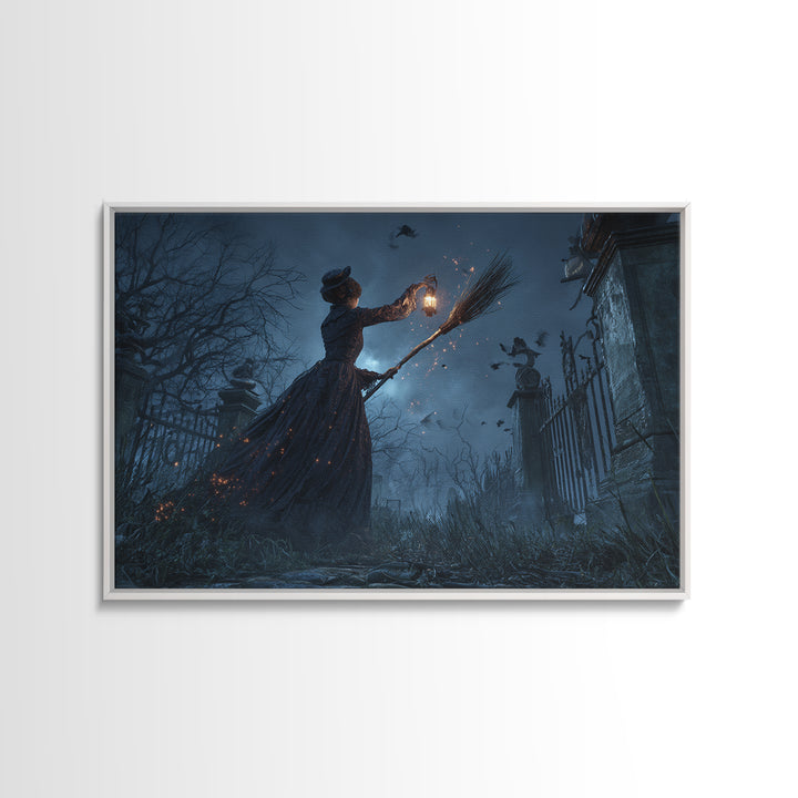 The Witch'S Broom, Landscape Wall Art, Dark Halloween Decor, Canvas Print, Halloween Wall Decor, Gothic Home Decor, Collectible Wall Decor