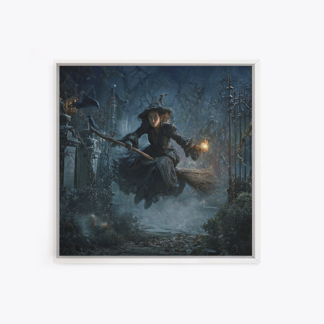 The Witch'S Broom, Square Wall Art, Dark Halloween Decor, Canvas Print, Halloween Wall Decor, Gothic Home Decor, Seasonal Home Decor