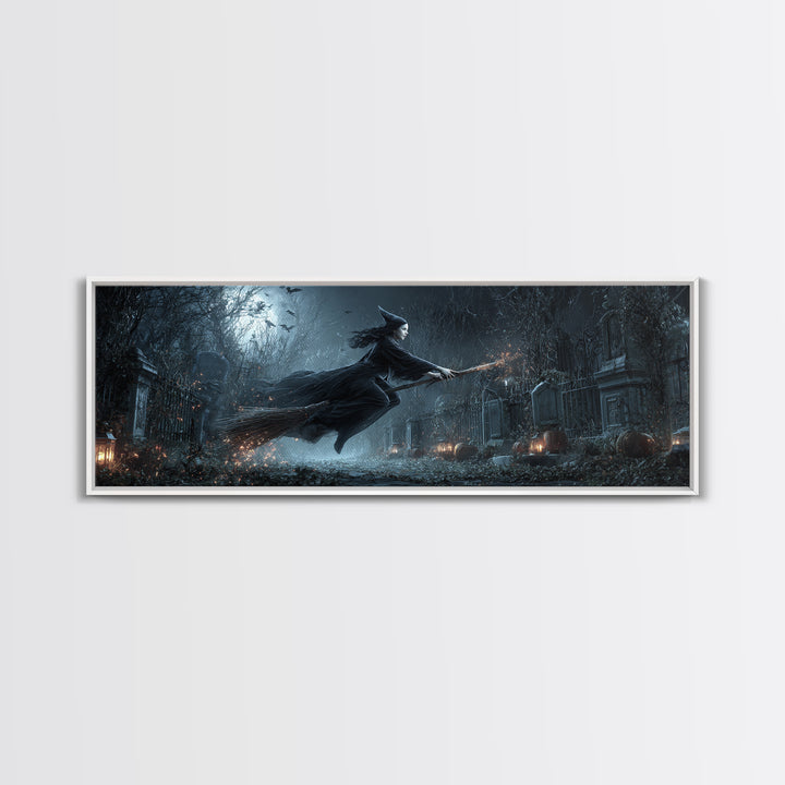 The Witch'S Broom, Extra Wide Wall Art, Dark Halloween Decor, Canvas Print, Halloween Wall Decor, Gothic Home Decor, Halloween Wall Art