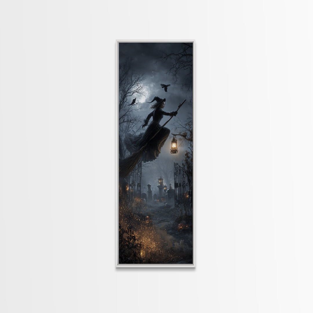The Witch'S Broom, Tall Narrow Wall Art, Spooky Home Decor, Canvas Print, Halloween Wall Decor, Gothic Home Decor, Spooky Wall Decor