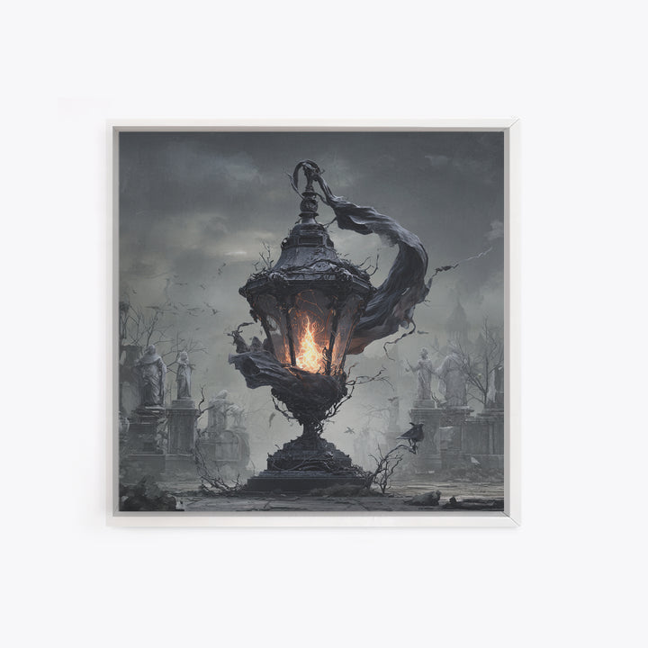 The Bone-Handled Lantern, Square Wall Art, Dark Fantasy Wall Art, Canvas Print, Halloween Wall Decor, Gothic Home Decor