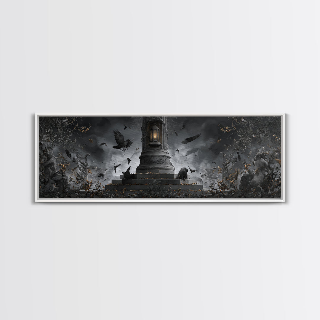 The Bone-Handled Lantern, Extra Wide Wall Art, Macabre Wall Art, Framed Canvas Print, Halloween Wall Decor, Gothic Home Decor