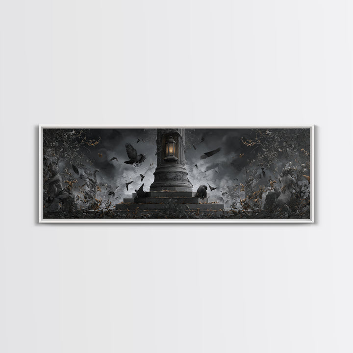 The Bone-Handled Lantern, Extra Wide Wall Art, Macabre Wall Art, Framed Canvas Print, Halloween Wall Decor, Gothic Home Decor