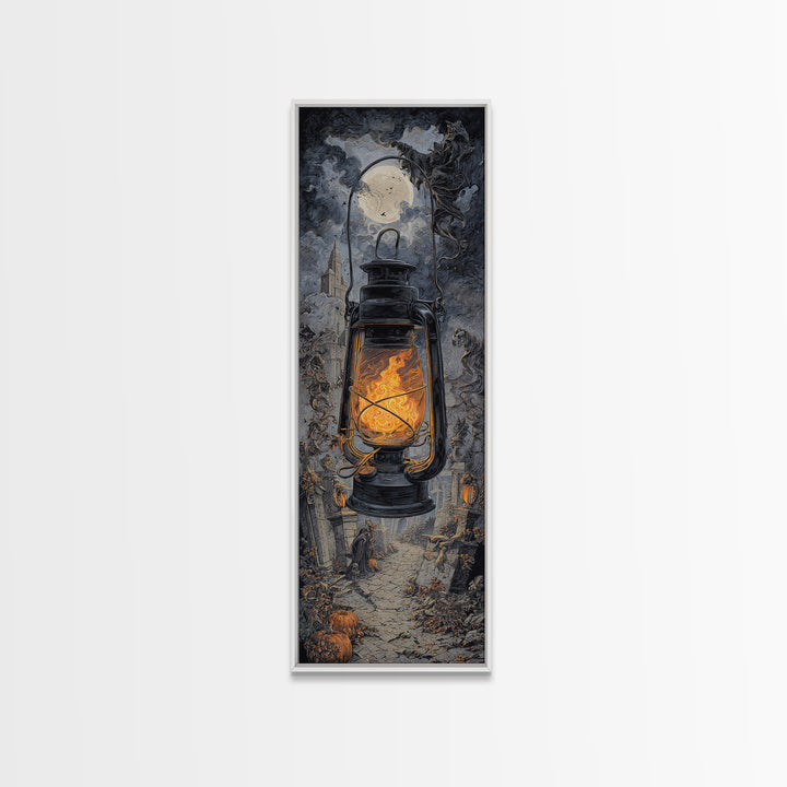 The Bone-Handled Lantern, Tall Narrow Wall Art, Spooky Home Decor, Canvas Print, Halloween Wall Decor, Gothic Home Decor, Halloween Decor