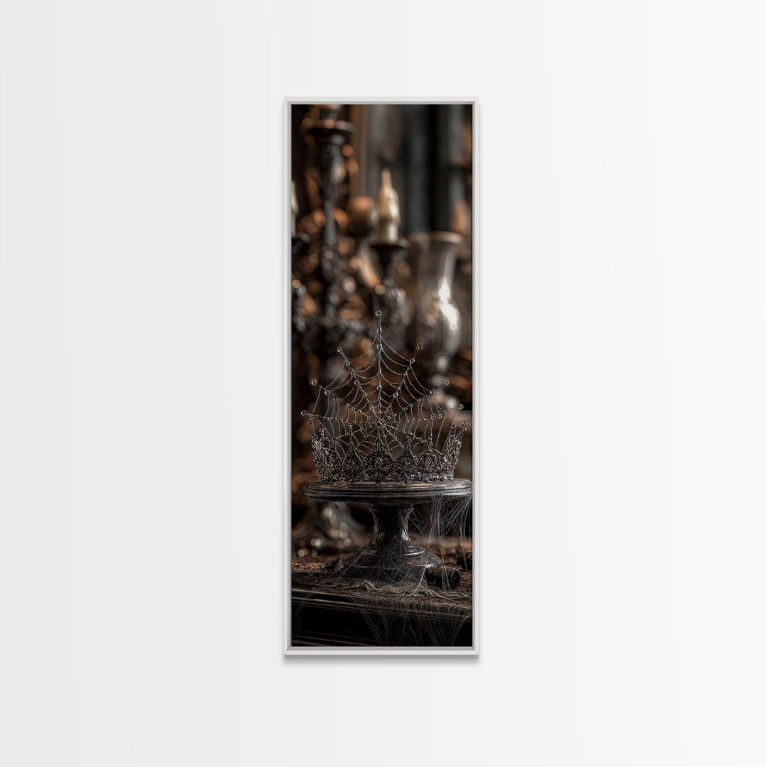 The Spiderweb Crown, Tall Narrow Wall Art, Dark Halloween Decor, Canvas Print, Halloween Wall Decor, Gothic Home Decor, Halloween Wall Art