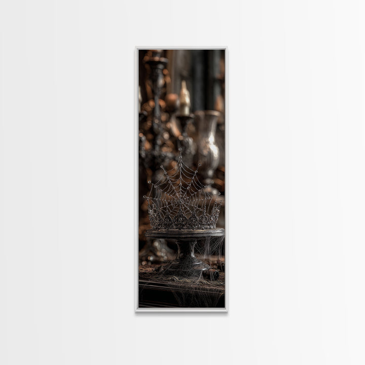 The Spiderweb Crown, Tall Narrow Wall Art, Dark Halloween Decor, Canvas Print, Halloween Wall Decor, Gothic Home Decor, Halloween Wall Art