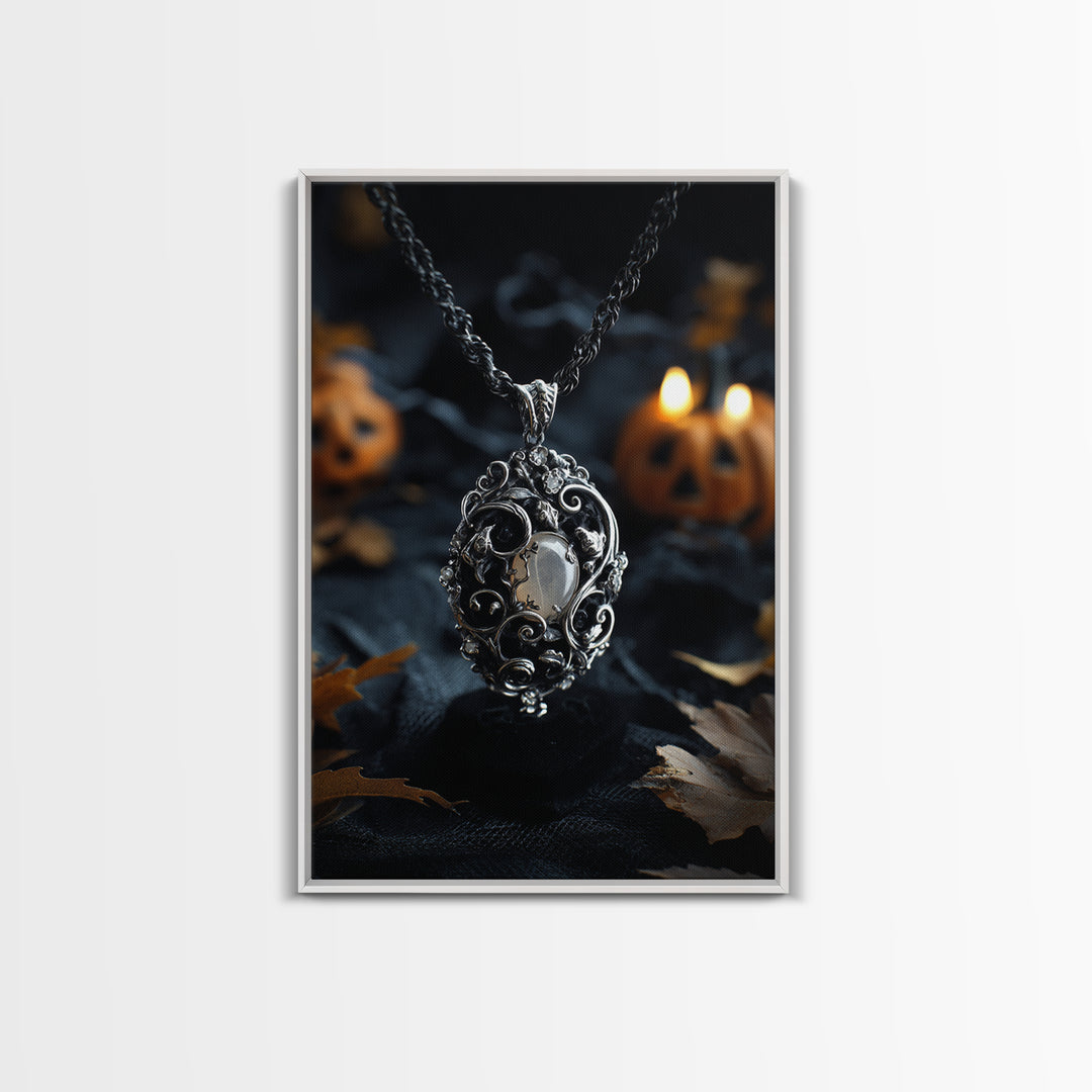 The Moonstone Amulet, Vertical Wall Art, Spooky Home Decor, Canvas Print, Halloween Wall Decor, Gothic Home Decor, Halloween Decor