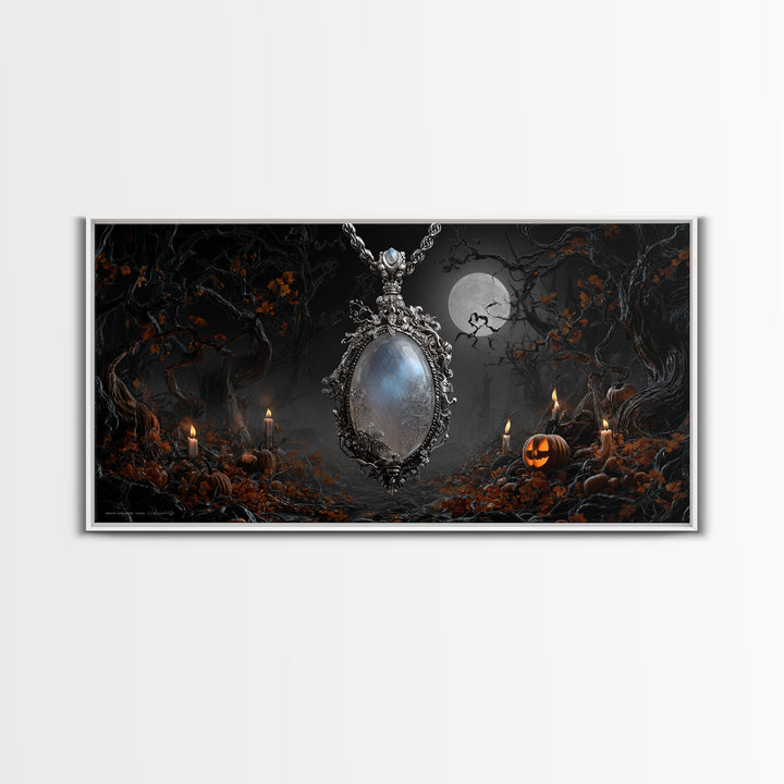 The Moonstone Amulet, Wide Panoramic Art, Dark Halloween Decor, Canvas Print, Halloween Wall Decor, Gothic Home Decor, Horror Wall Art