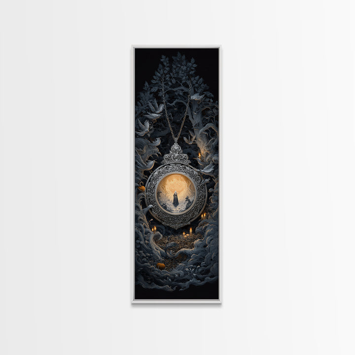 The Moonstone Amulet, Tall Narrow Wall Art, Macabre Wall Art, Framed Canvas Print, Halloween Wall Decor, Gothic Home Decor, Halloween Decor