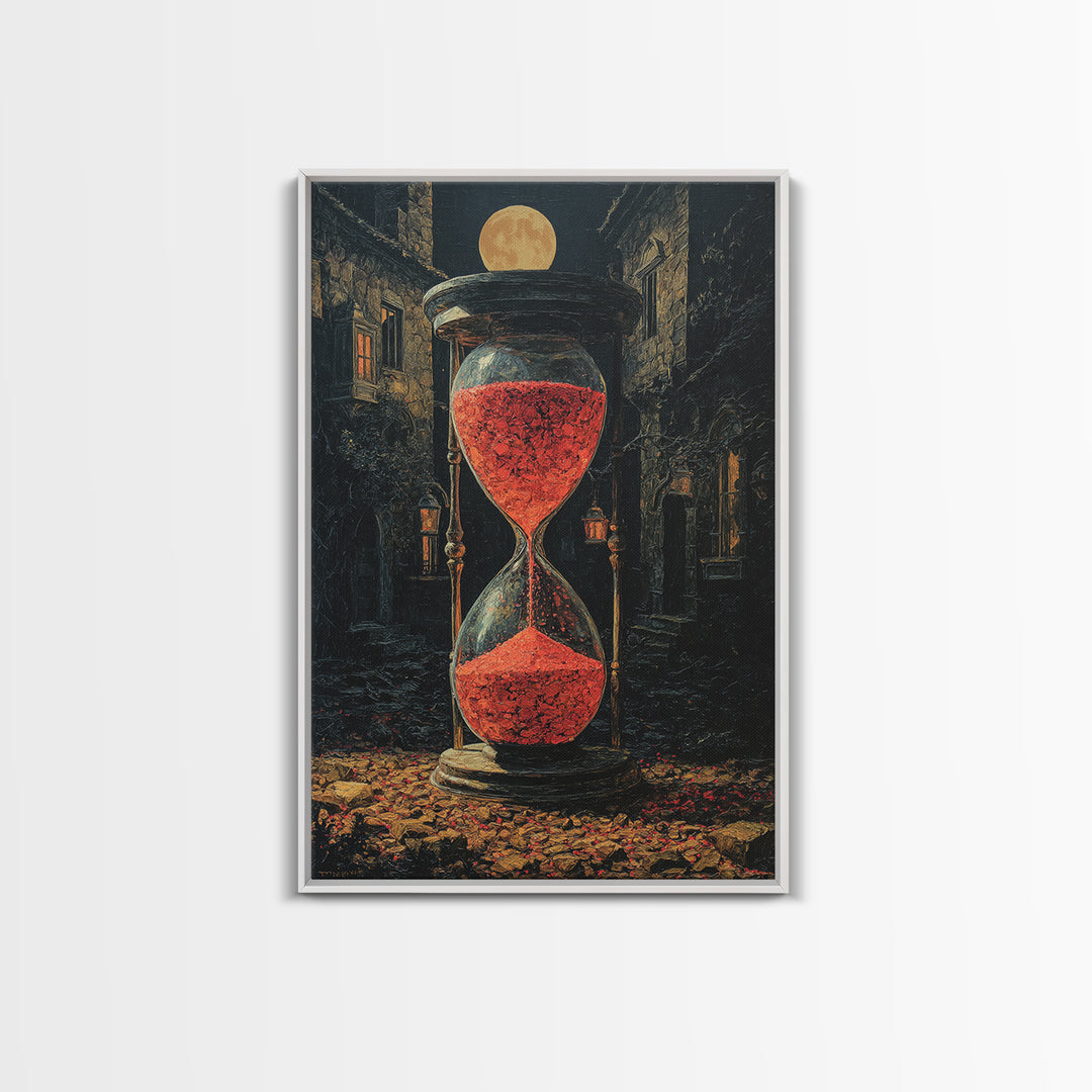 The Crimson Hourglass, Vertical Wall Art, Haunted Gothic Art, Framed Canvas Print, Halloween Wall Decor, Gothic Home Decor