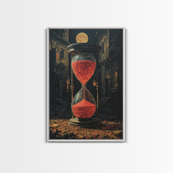 The Crimson Hourglass, Vertical Wall Art, Haunted Gothic Art, Framed Canvas Print, Halloween Wall Decor, Gothic Home Decor