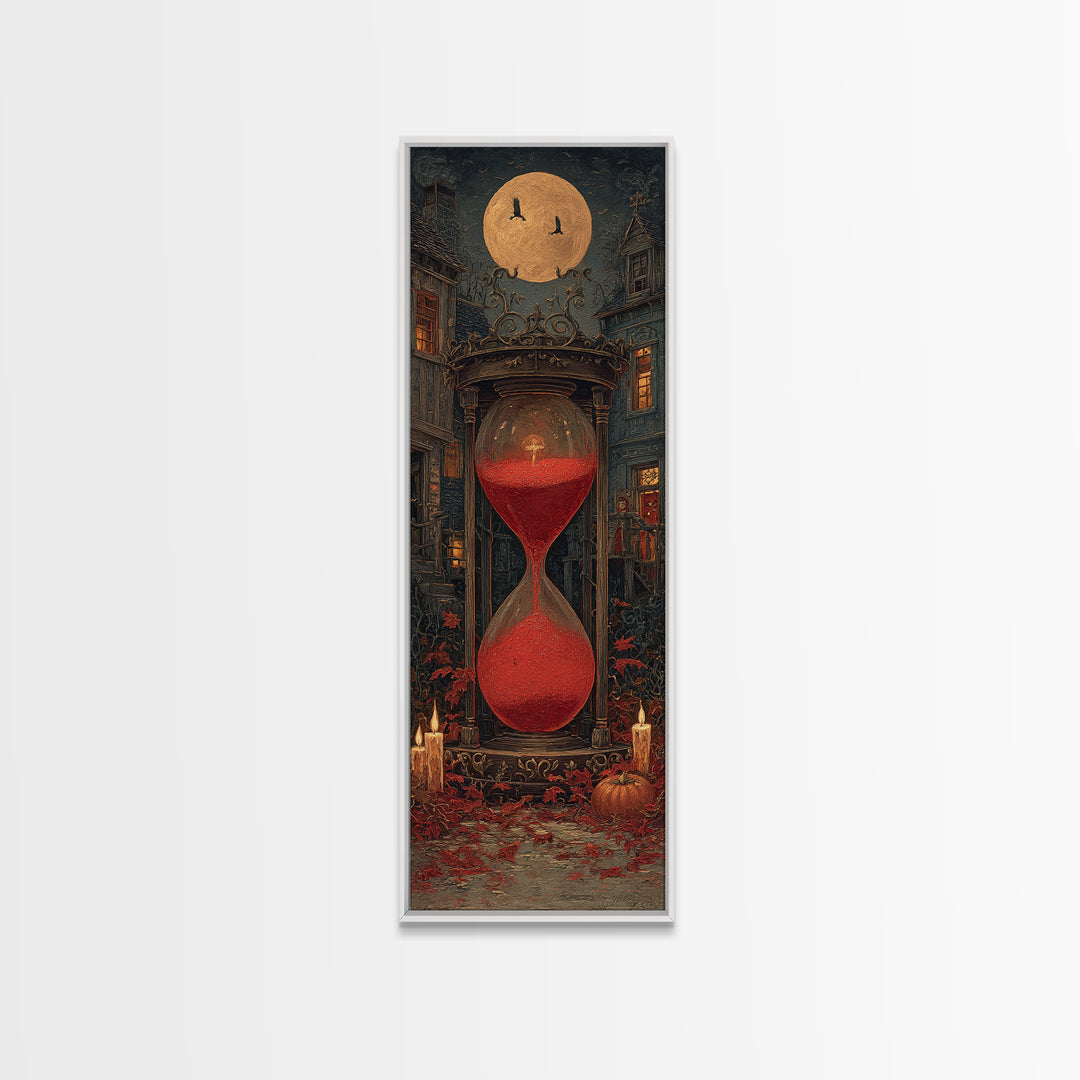 The Crimson Hourglass, Tall Narrow Wall Art, Dark Halloween Decor, Canvas Print, Halloween Wall Decor, Gothic Home Decor, Macabre Wall Art