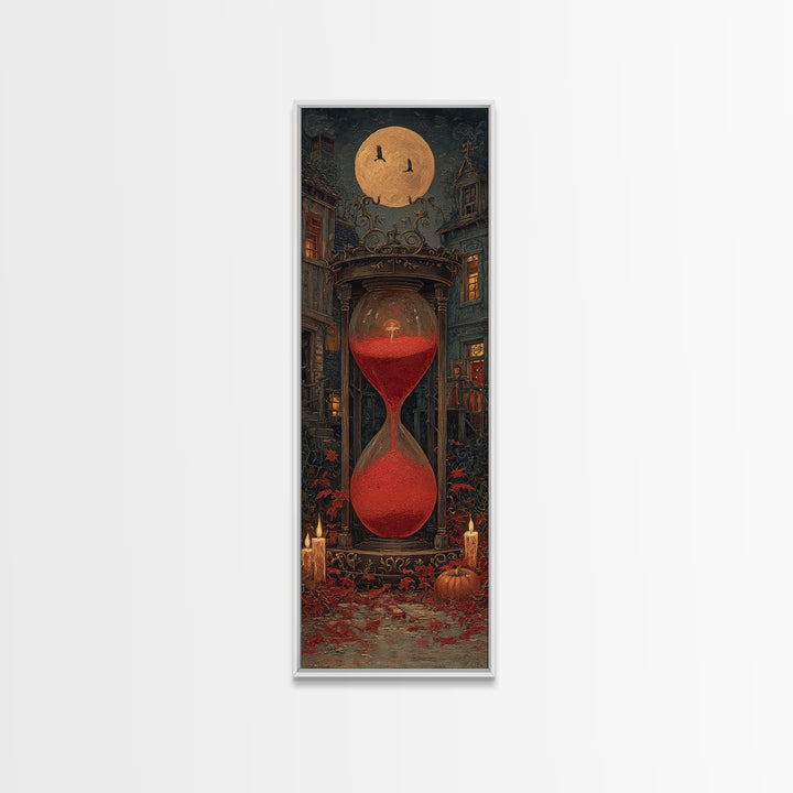 The Crimson Hourglass, Tall Narrow Wall Art, Dark Halloween Decor, Canvas Print, Halloween Wall Decor, Gothic Home Decor, Macabre Wall Art