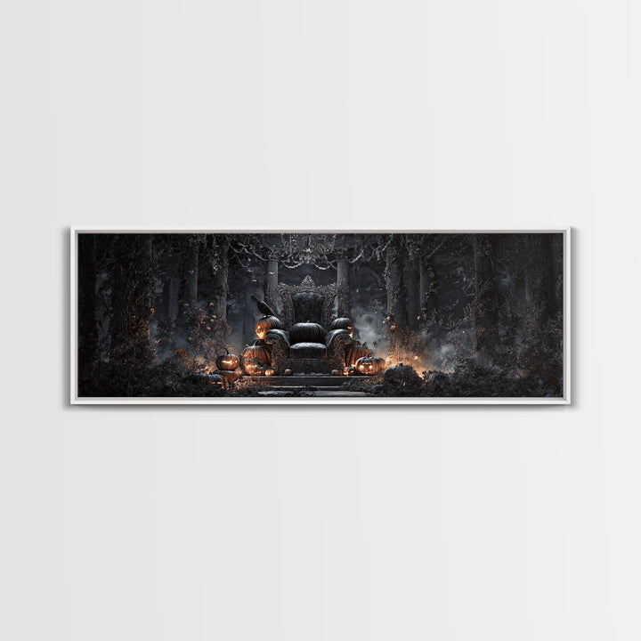 The Jack-O'-Lantern Throne, Extra Wide Wall Art, Dark Halloween Decor, Canvas Print, Halloween Wall Decor, Gothic Home Decor
