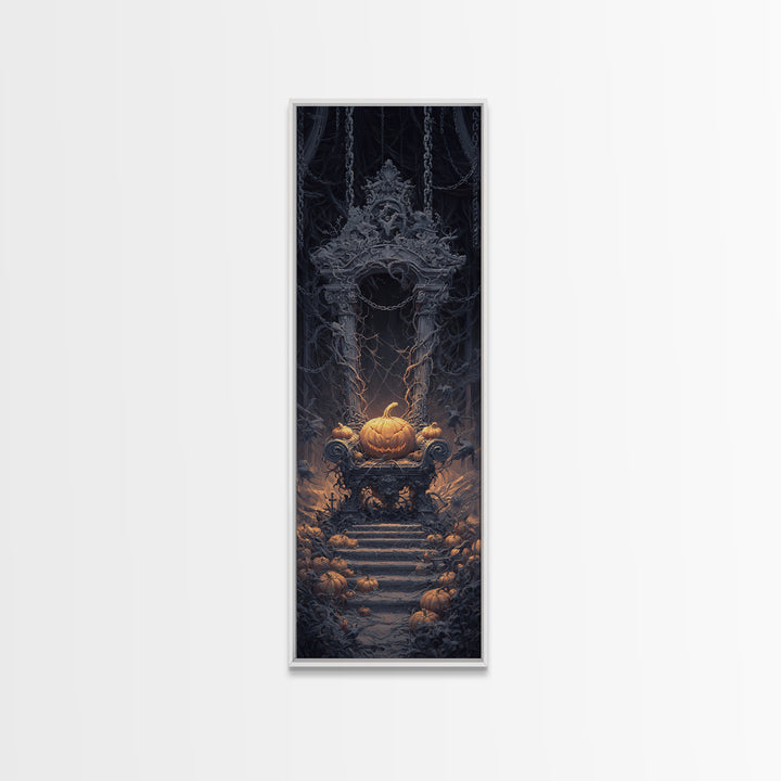 The Jack-O'-Lantern Throne, Tall Narrow Wall Art, Spooky Home Decor, Canvas Print, Halloween Wall Decor, Gothic Home Decor