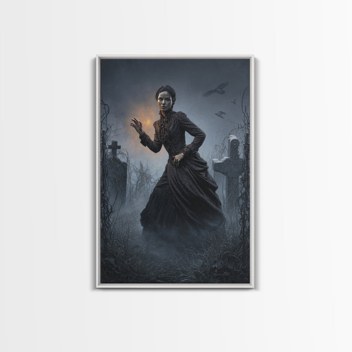 The Haunted Portrait, Vertical Wall Art, Macabre Wall Art, Framed Canvas Print, Halloween Wall Decor, Gothic Home Decor, Spooky Wall Decor