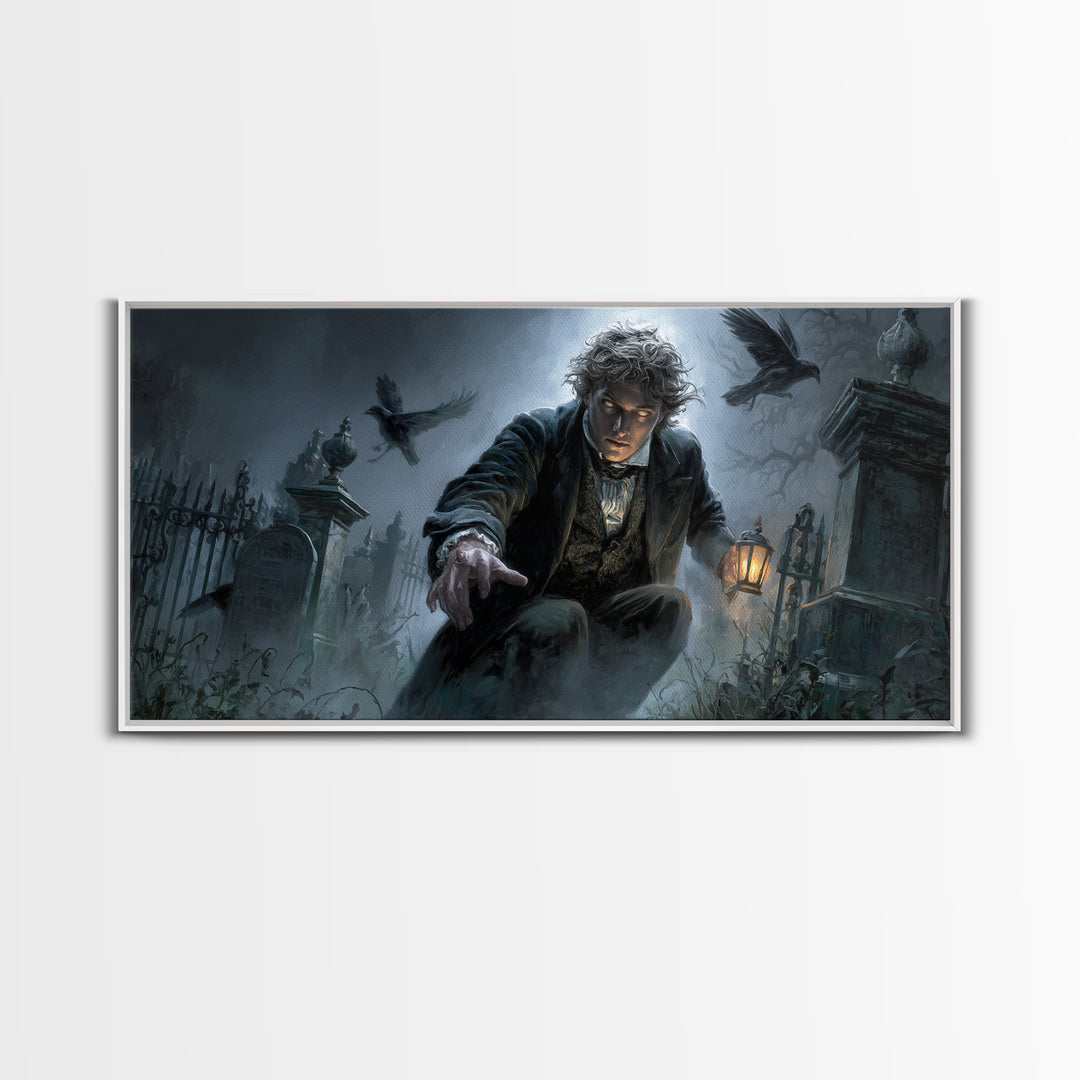 The Haunted Portrait, Wide Panoramic Art, Spooky Home Decor, Canvas Print, Halloween Wall Decor, Gothic Home Decor, Halloween Wall Art