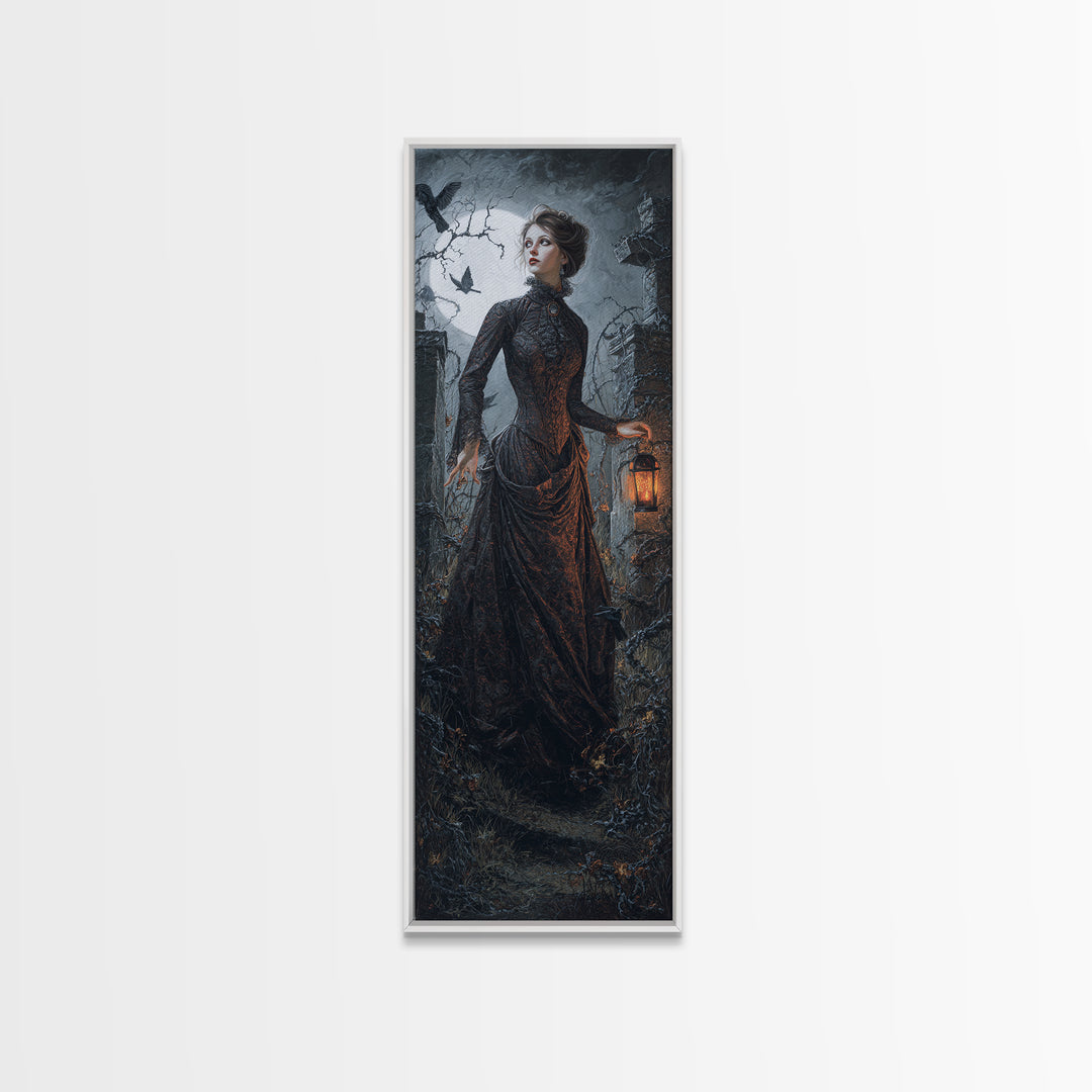 The Haunted Portrait, Tall Narrow Wall Art, Haunted Gothic Art, Framed Canvas Print, Halloween Wall Decor, Gothic Home Decor