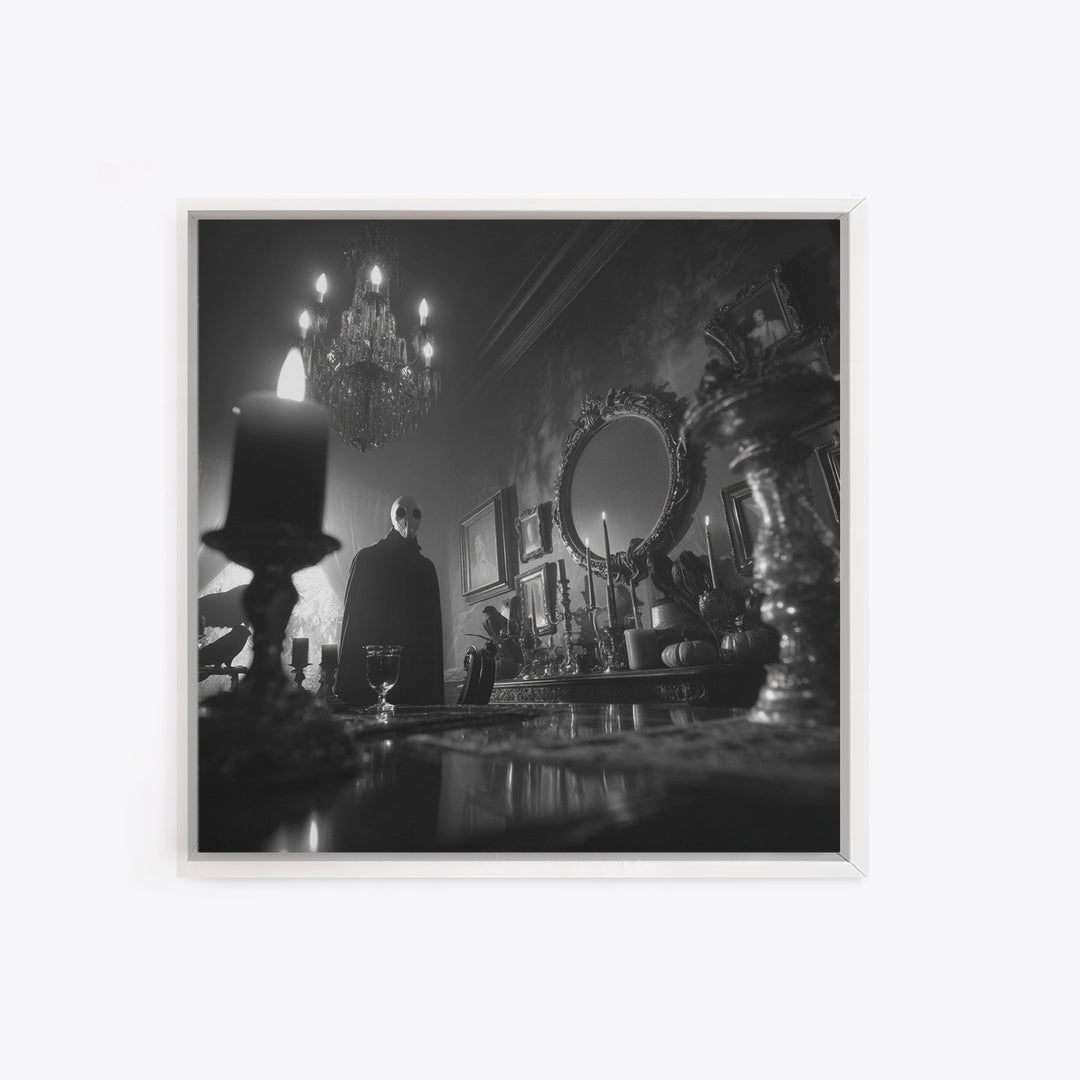 Monochrome Gothic Halloween, Square Wall Art, Macabre Wall Art, Framed Canvas Print, Halloween Wall Decor, Gothic Home Decor
