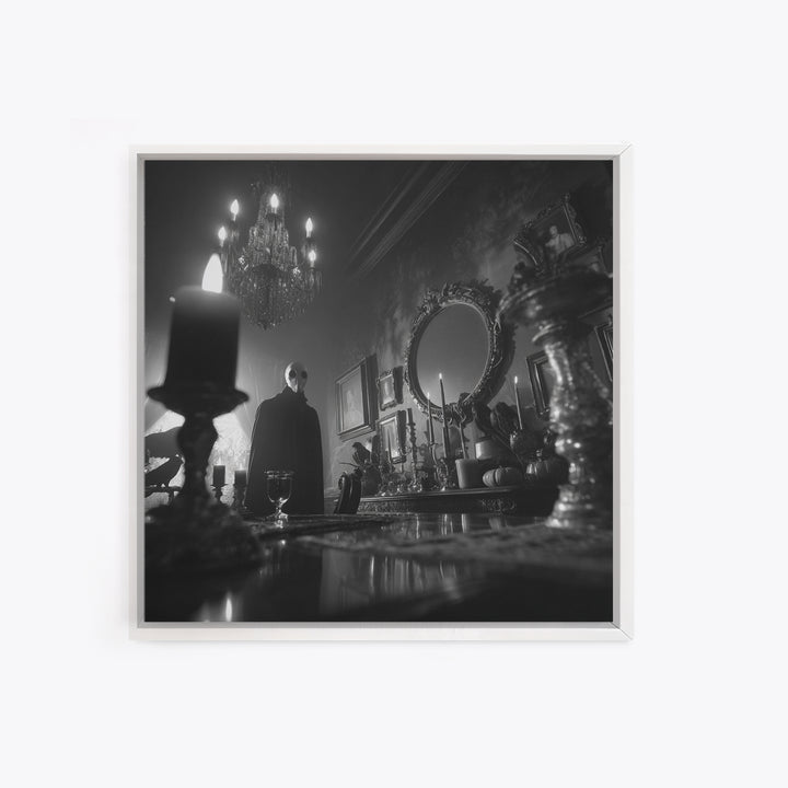 Monochrome Gothic Halloween, Square Wall Art, Macabre Wall Art, Framed Canvas Print, Halloween Wall Decor, Gothic Home Decor