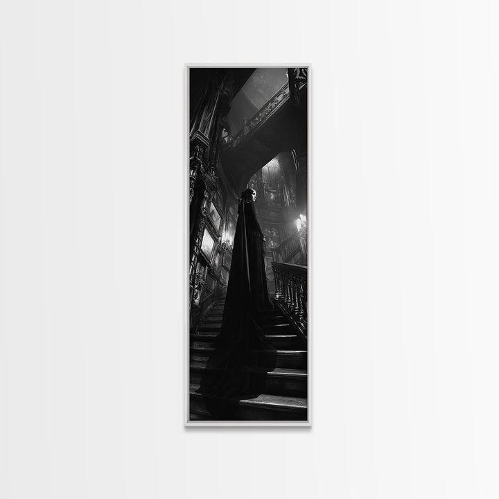 Monochrome Gothic Halloween, Tall Narrow Wall Art, Haunted Gothic Art, Framed Canvas Print, Halloween Wall Decor, Gothic Home Decor