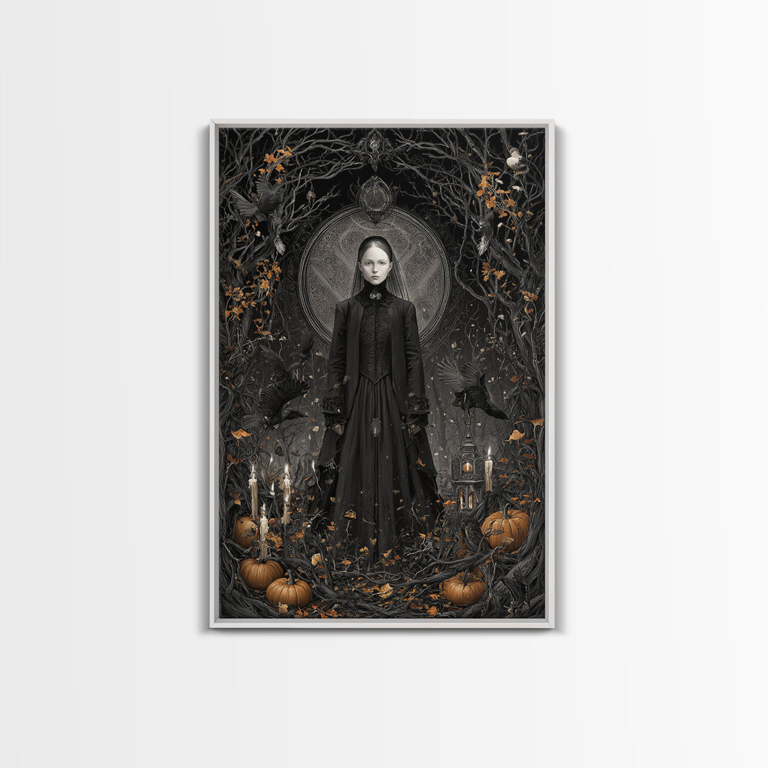 Victorian Mourning Halloween, Vertical Wall Art, Macabre Wall Art, Framed Canvas Print, Halloween Wall Decor, Gothic Home Decor